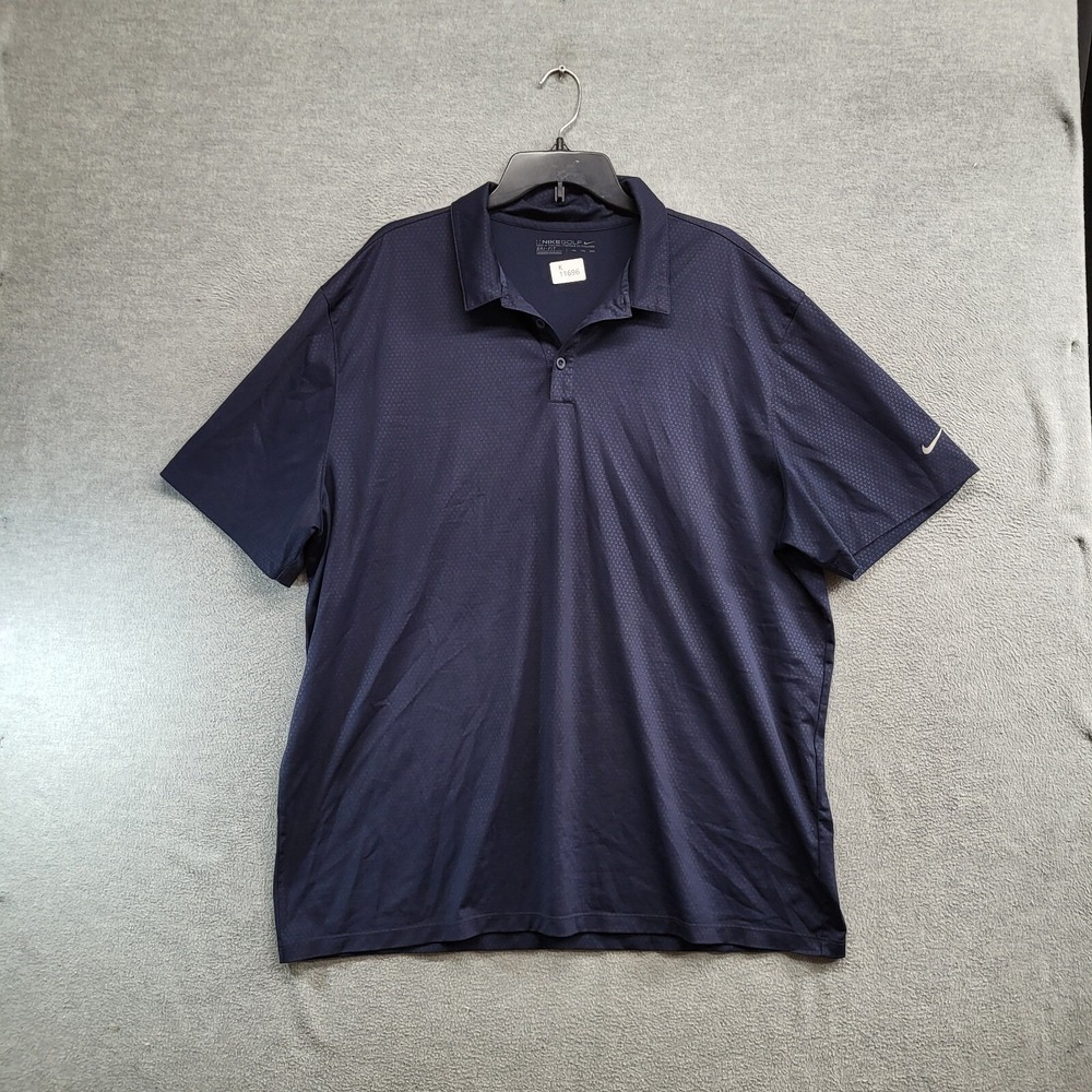 Nike Golf Men Polo Shirt 2XL‎ Blue Logo Performance Y2K Short Sleeve